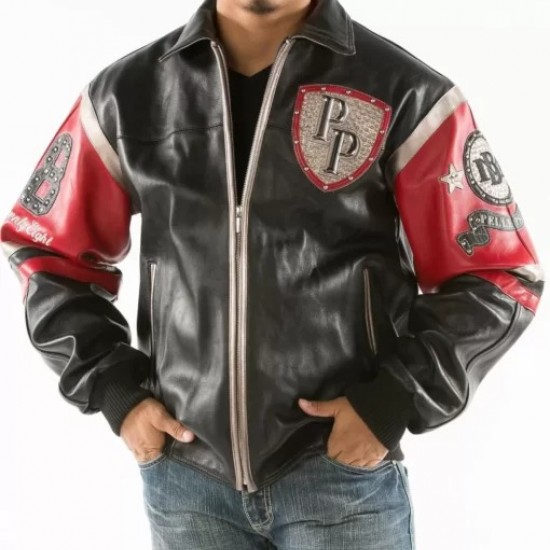 Pelle Pelle Black Red Encrusted Studded Leather Jacket