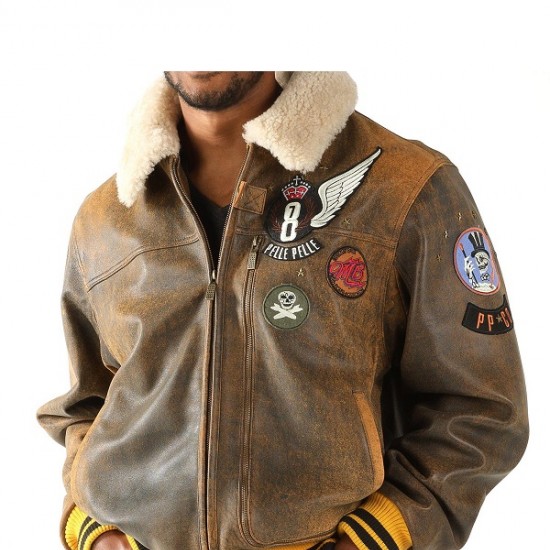 Pelle Pelle Brown Aviator Fur Collar Jacket Pelle Pelle Brown Aviator Fur Collar Jacket