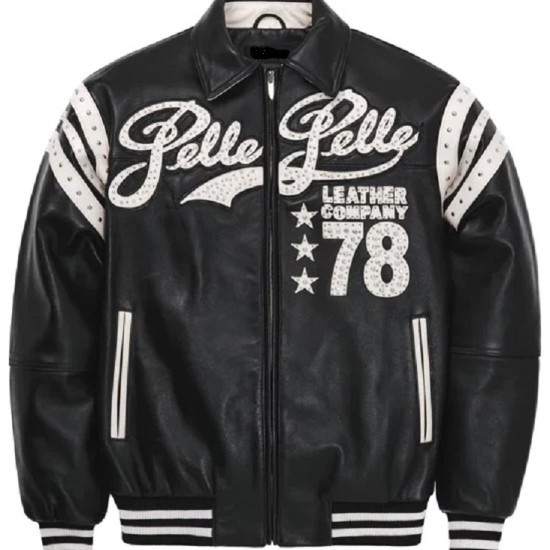 Pelle Pelle Encrusted Black Varsity Jacket