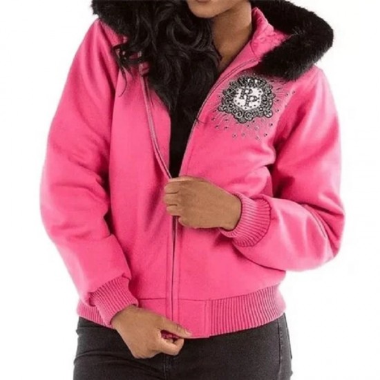 Pelle Pelle Fur Hooded Pink Crest Women Jacket Pelle Pelle Fur Hooded Pink Crest Women Jacket