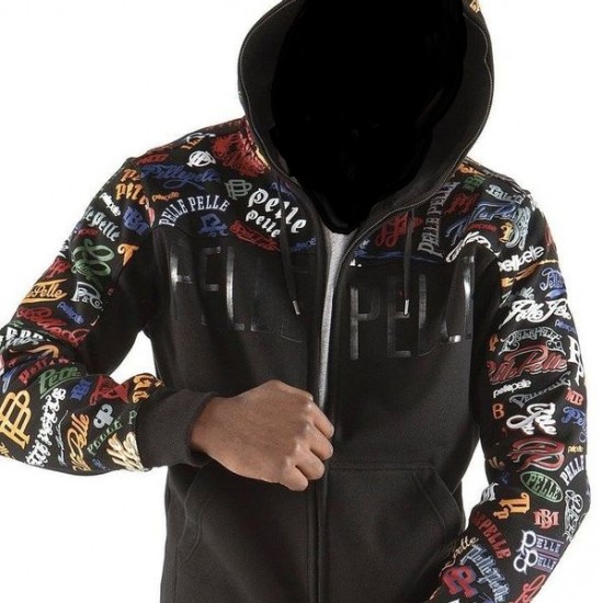 Pelle Pelle Mens Vintage Black Biker Hooded Jacket Pelle Pelle Mens Vintage Black Biker Hooded Jacket