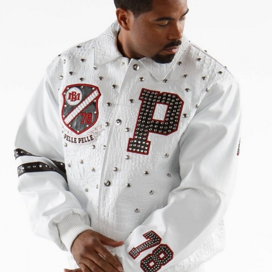 Pelle Pelle Studded Letterman White Jacket Pelle Pelle Studded Letterman White Jacket