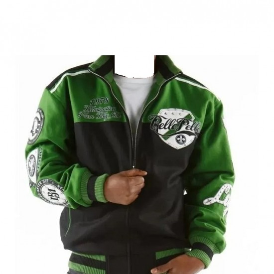 Pelle Pelle Unstoppable Revolution Green Varsity Jacket Pelle Pelle Unstoppable Revolution Green Varsity Jacket
