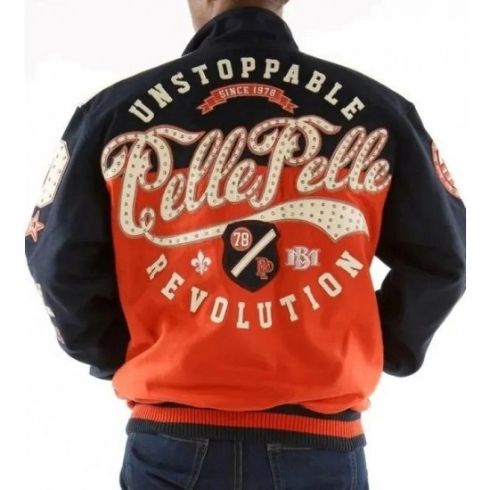 Pelle Pelle Unstoppable Revolution Orange Varsity Jacket Pelle Pelle Unstoppable Revolution Orange Varsity Jacket
