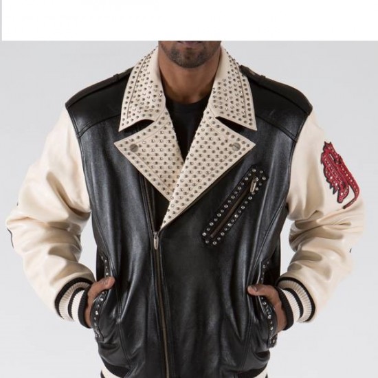 Pelle Pelle Varsity Biker Blackivory Plush Jacket Pelle Pelle Varsity Biker Blackivory Plush Jacket