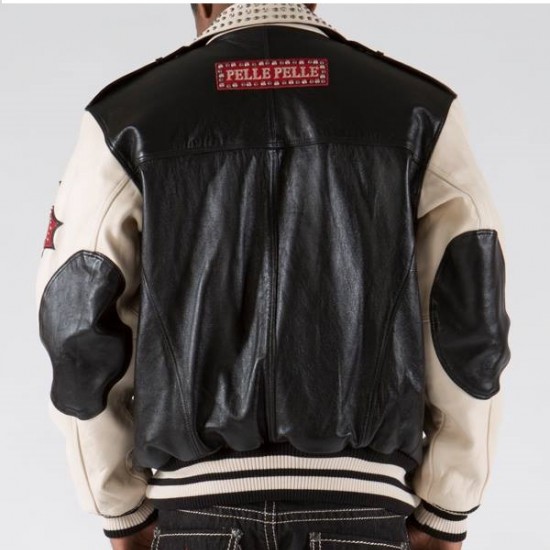 Pelle Pelle Varsity Biker Blackivory Plush Jacket Pelle Pelle Varsity Biker Blackivory Plush Jacket