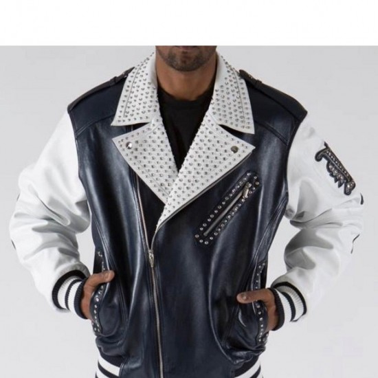 Pelle Pelle White Black Biker Men Jacket Pelle Pelle White Black Biker Men Jacket