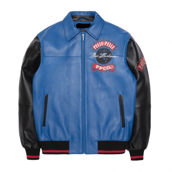 Pelle Pelle World Tour Royal and Black Leather Jacket Pelle Pelle World Tour Royal and Black Leather Jacket