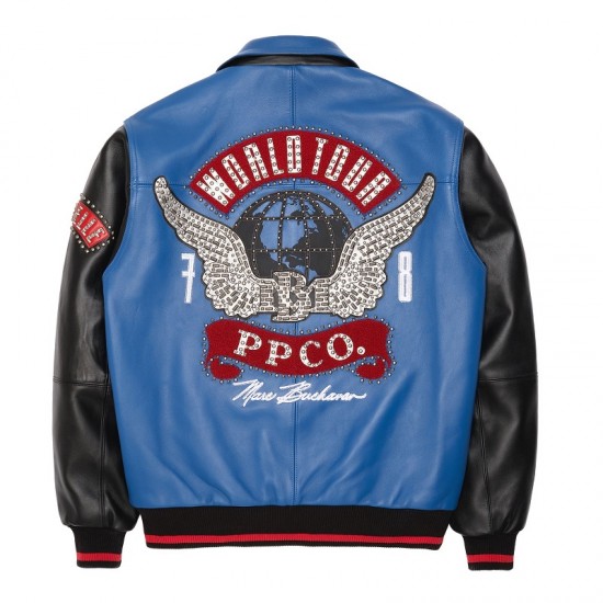 Pelle Pelle World Tour Royal and Black Leather Jacket Pelle Pelle World Tour Royal and Black Leather Jacket