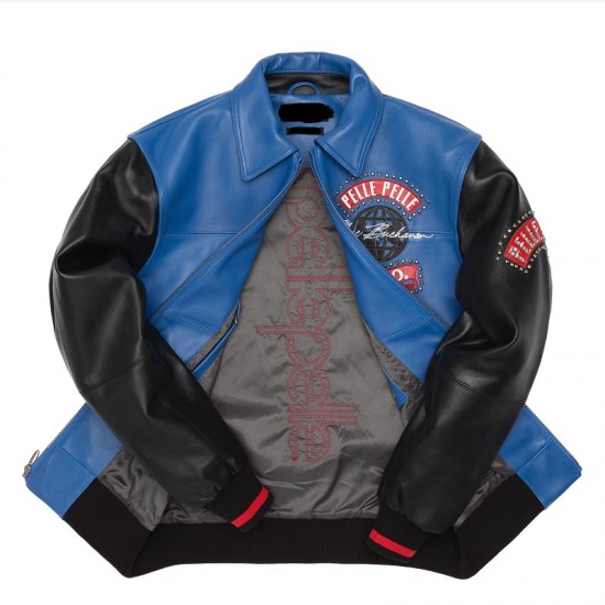 Pelle Pelle World Tour Royal and Black Leather Jacket Pelle Pelle World Tour Royal and Black Leather Jacket