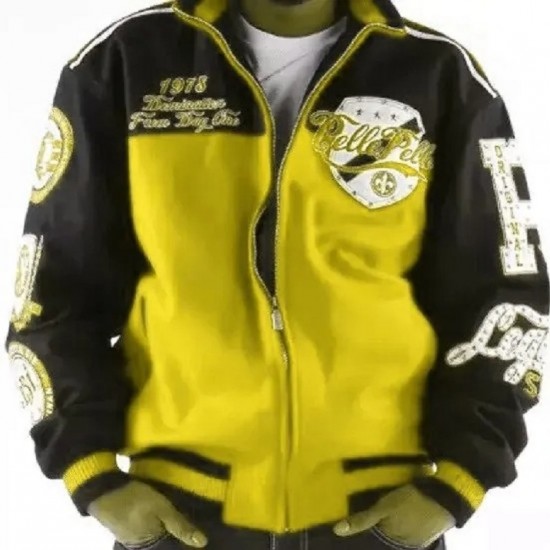 Pelle Pelle World Yellow Biker Varsity Jacket Pelle Pelle World Yellow Biker Varsity Jacket