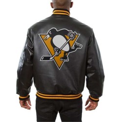Penguins Logo Leather Jacket