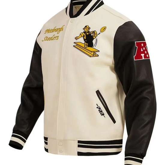 Pittsburgh Steelers Retro Classic Varsity Cream and Black Jacket Pittsburgh Steelers Retro Classic Varsity Cream and Black Jacket