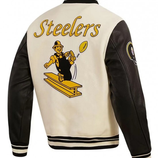 Pittsburgh Steelers Retro Classic Varsity Cream and Black Jacket Pittsburgh Steelers Retro Classic Varsity Cream and Black Jacket