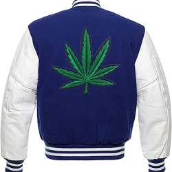Pot Leaf Weed Cannabis Rastafarian High Times Blue Varsity Jacket