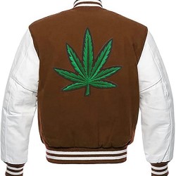 Pot Leaf Weed Cannabis Rastafarian High Times Brown Varsity Jacket