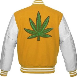 Pot Leaf Weed Cannabis Rastafarian High Times Yellow Varsity Jacket