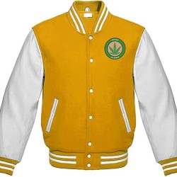 Pot Leaf Weed Cannabis Rastafarian High Times Yellow Varsity Jacket