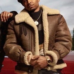 Power Book III Malcolm M. Mays Shearling Bomber Brown Leather Jacket