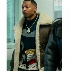 Power Book III Malcolm M. Mays Shearling Bomber Brown Leather Jacket