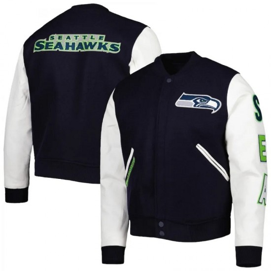 Pro Standard College Navy White Seattle Seahawks Logo Varsity Jacket Pro Standard College Navy White Seattle Seahawks Logo Varsity Jacket