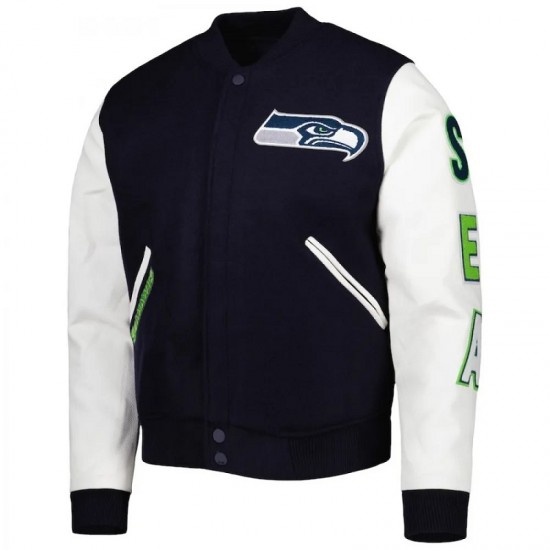 Pro Standard College Navy White Seattle Seahawks Logo Varsity Jacket Pro Standard College Navy White Seattle Seahawks Logo Varsity Jacket