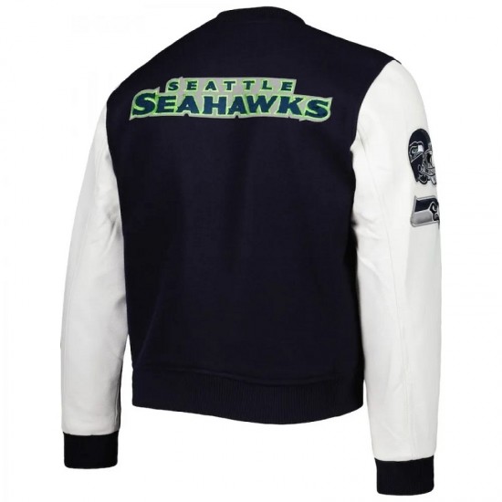 Pro Standard College Navy White Seattle Seahawks Logo Varsity Jacket Pro Standard College Navy White Seattle Seahawks Logo Varsity Jacket