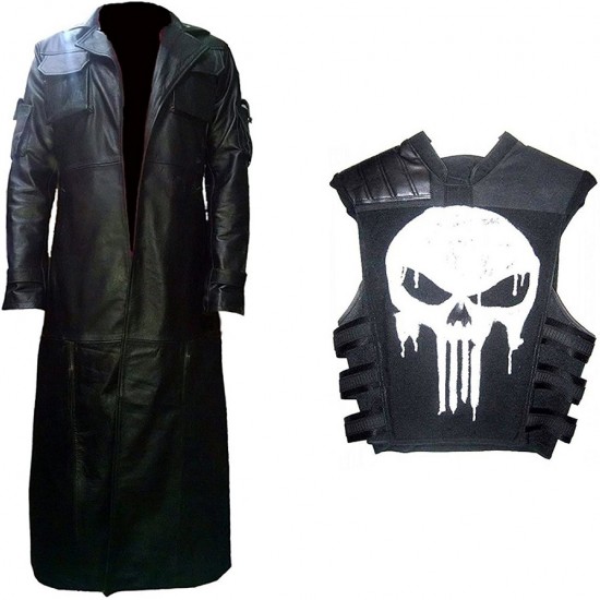 Jon Bernthal The Punisher Trench Leather Coat Cosplay Costume 