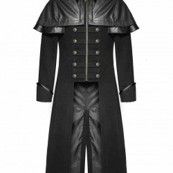Punk Rave Mens Coat Black Gothic Highwayman Steampunk VTG Military 