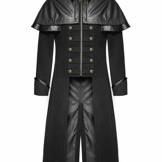 Punk Rave Mens Coat Black Gothic Highwayman Steampunk VTG Military