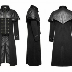 Punk Rave Mens Coat Black Gothic Highwayman Steampunk VTG Military 
