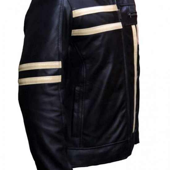 Mens Quilted Cafe Racer Biker Black New Leather Jacket Mens Quilted Cafe Racer Biker Black New Leather Jacket