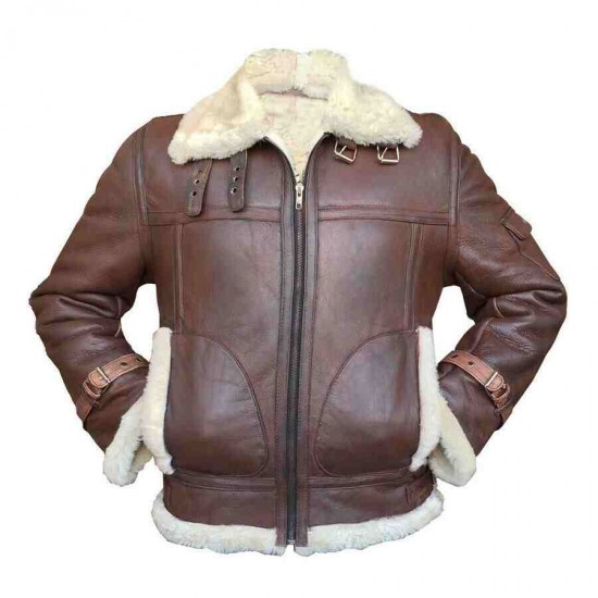 Men's Aviator RAF B3 Sheepskin Fur Shearling Bomber Flying Brown ...