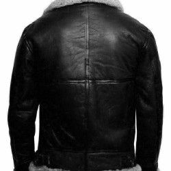Men's Black RAF Aviator B3 Shearling Fur Collared Real Sheepskin Leather Jacket