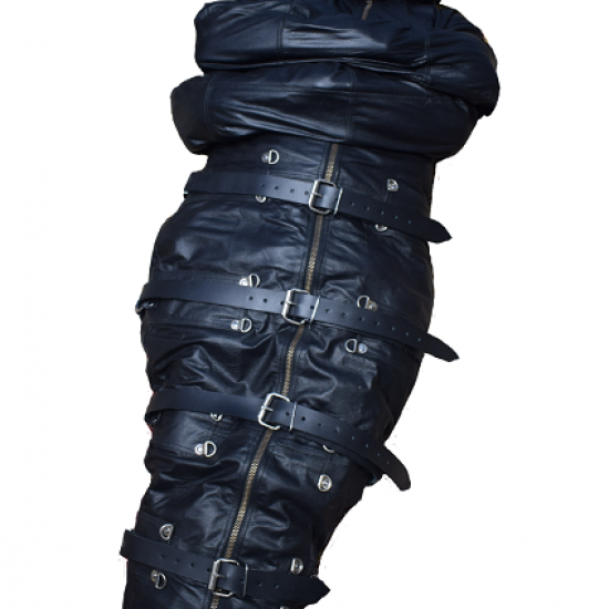 Real Leather Mummy Sleep Sack Body Bag Harness Hood Straight Jacket Belted Real Leather Mummy Sleep Sack Body Bag Harness Hood Straight Jacket Belted