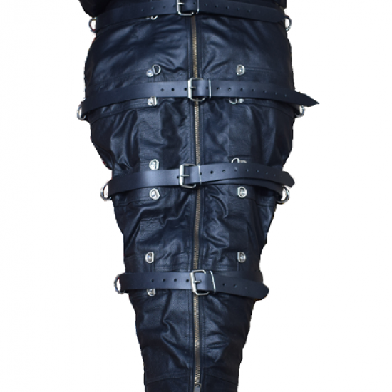 Real Leather Mummy Sleep Sack Body Bag Harness Hood Straight Jacket Belted Real Leather Mummy Sleep Sack Body Bag Harness Hood Straight Jacket Belted