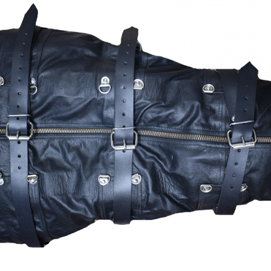 Real Leather Mummy Sleep Sack Body Bag Harness Hood Straight Jacket Belted Real Leather Mummy Sleep Sack Body Bag Harness Hood Straight Jacket Belted