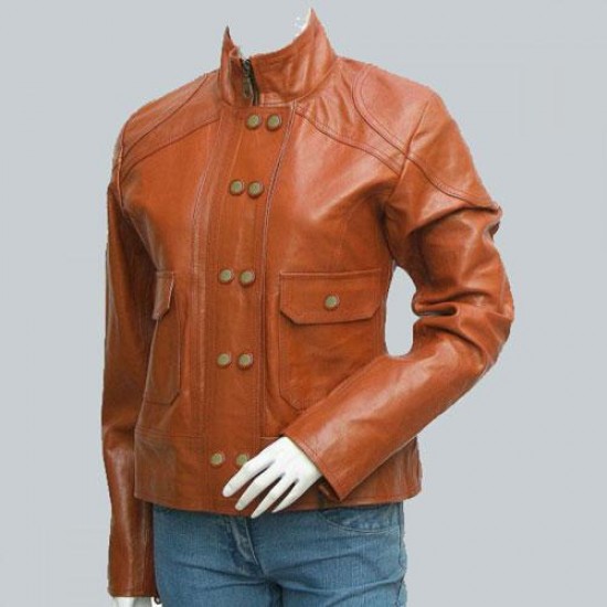 Reefer Look Women Tan Leather Jacket Reefer Look Women Tan Leather Jacket