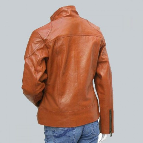 Reefer Look Women Tan Leather Jacket Reefer Look Women Tan Leather Jacket