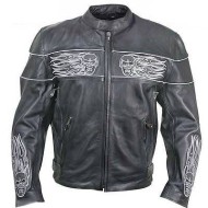Reflective Flaming Skull SOFT THICK Cowhide Leather Motorcycle Jacket