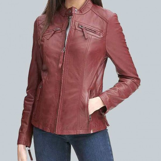 Rosemere Womens Red Casual Leather Jacket Rosemere Womens Red Casual Leather Jacket