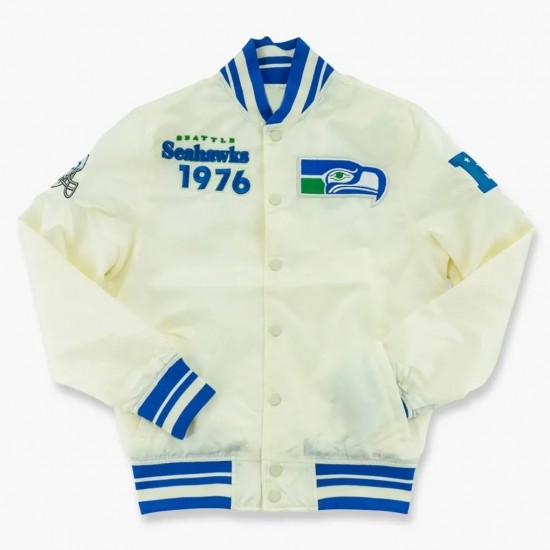 Seattle Seahawks Cream Throwback Classic Satin Jacket Seattle Seahawks Cream Throwback Classic Satin Jacket