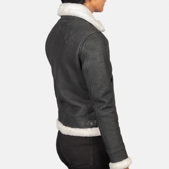 Sherilyn B-3 Black White Leather Bomber Jacket Sherilyn B-3 Black White Leather Bomber Jacket