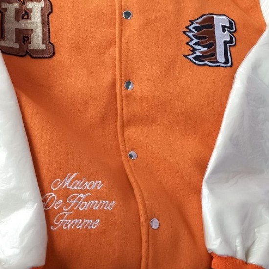 Sickboy Orange With White Varsity Jacket Sickboy Orange With White Varsity Jacket