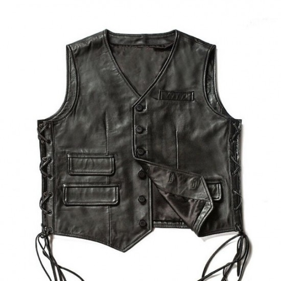 Side Laces Motorcycle Biker Riding Lambskin Vest Side Laces Motorcycle Biker Riding Lambskin Vest