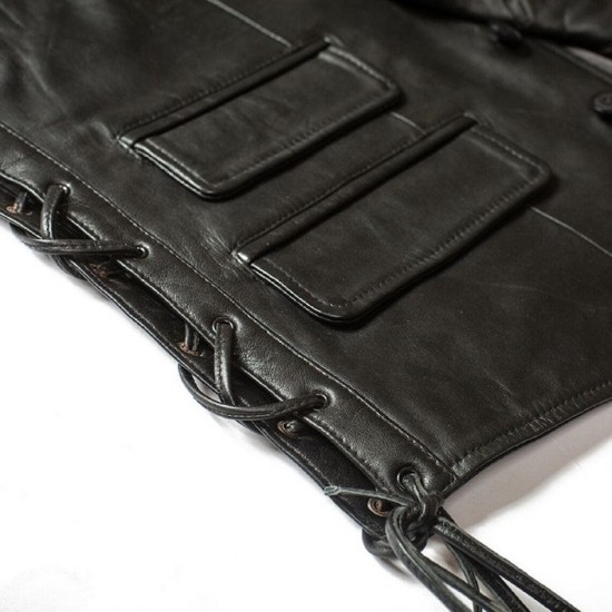 Side Laces Motorcycle Biker Riding Lambskin Vest Side Laces Motorcycle Biker Riding Lambskin Vest