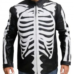 Skeleton Black Halloween Leather Jacket Costume