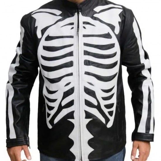 Skeleton Black Halloween Leather Jacket Costume Skeleton Black Halloween Leather Jacket Costume