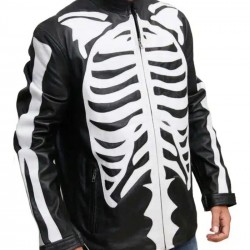 Skeleton Black Halloween Leather Jacket Costume