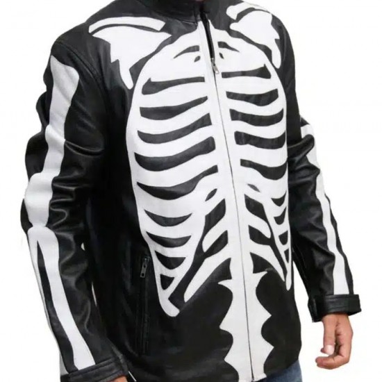Skeleton Black Halloween Leather Jacket Costume Skeleton Black Halloween Leather Jacket Costume